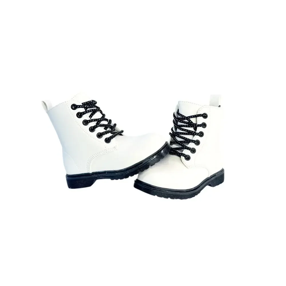 FabKids Girls White Combat Boots Black Glitter Soles Size 13